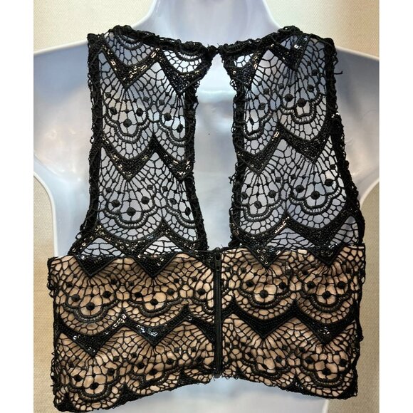 Sequin Hearts Women's Crop Lace Tank Top Summer Size 1 Black Back Zip Sleeveless - Picture 2 of 8